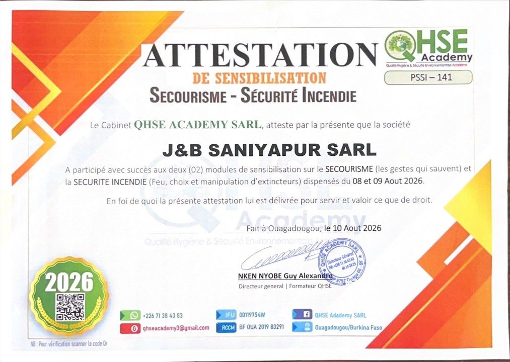 Attestation de Sensibilisation — Secourisme & Sécurité Incendie